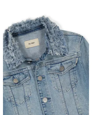 DL1961 KIDS Manning Frayed Denim Trucker Jacket - ブルー - サムネイル3