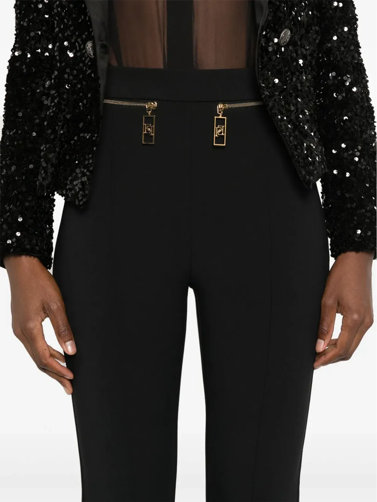 Elisabetta Franchi ストレートレッグ クレープパンツ ブラック - 画像5