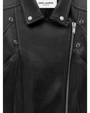 Saint Laurent レザーコート ブラック - サムネイル3