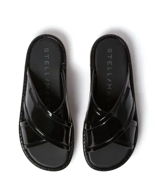 Stella McCartney パテントフィニッシュ スライド ブラック - サムネイル4