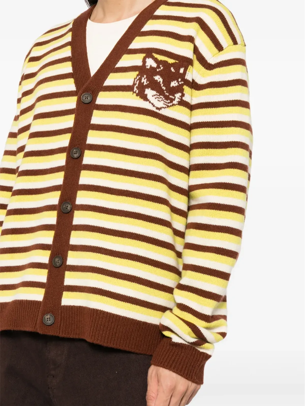 Maison Kitsuné フォックスヘッド インターシャ ストライプ カーディガン - グリーン - 画像5