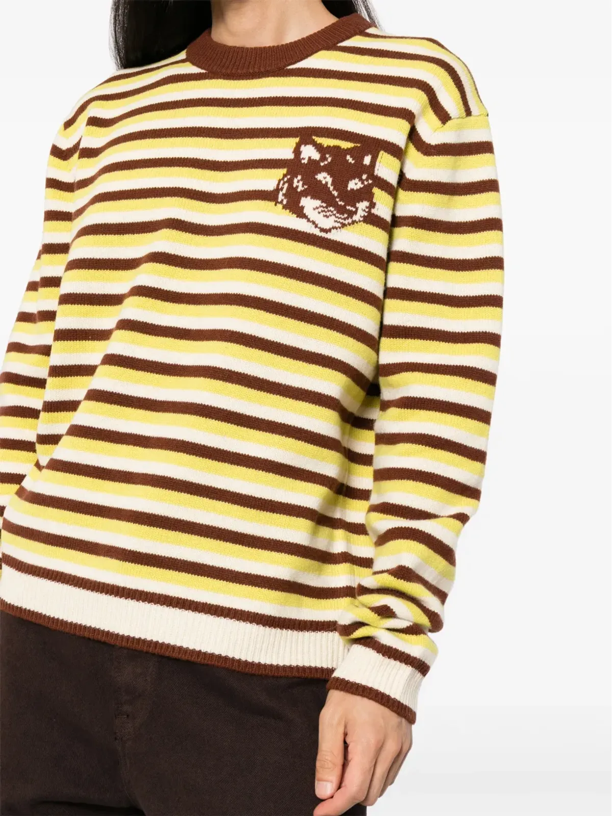 Maison Kitsuné 狐の頭モチーフのインターシャ柄ストライプセーター - 画像5