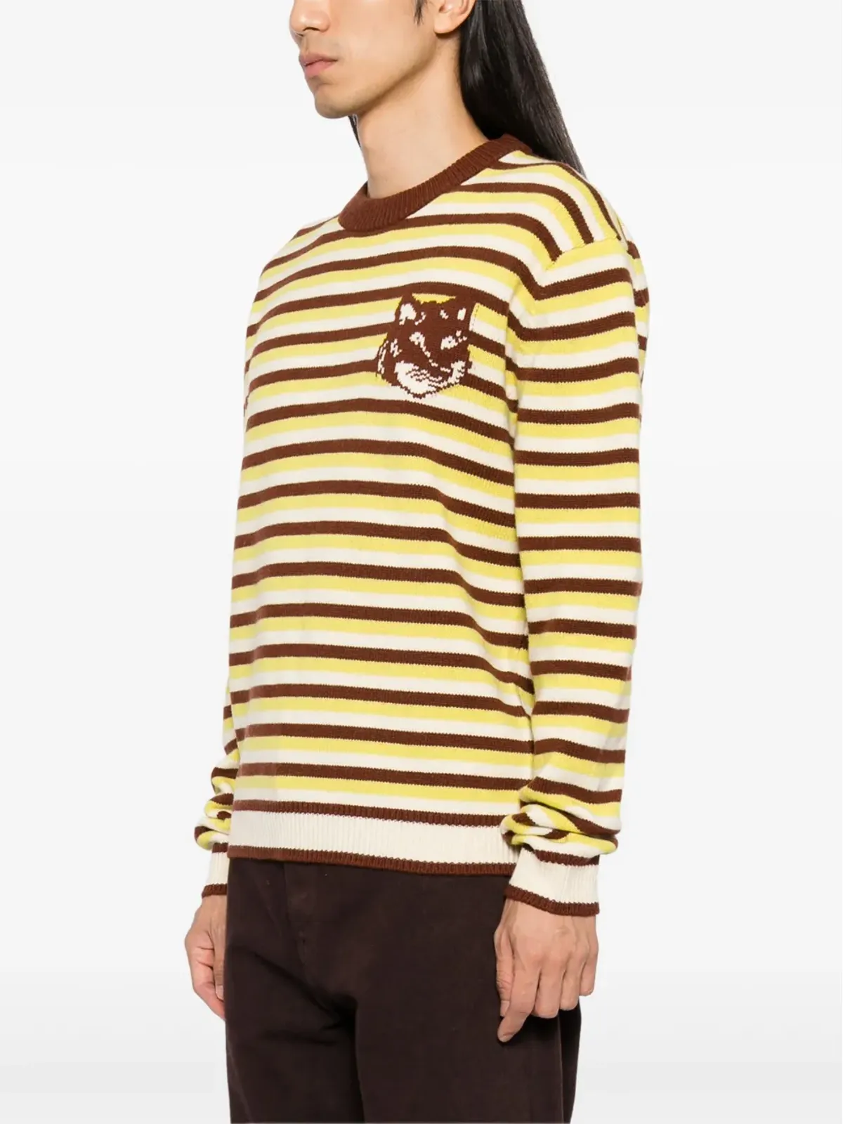 Maison Kitsuné 狐の頭モチーフのインターシャ柄ストライプセーター - 画像3