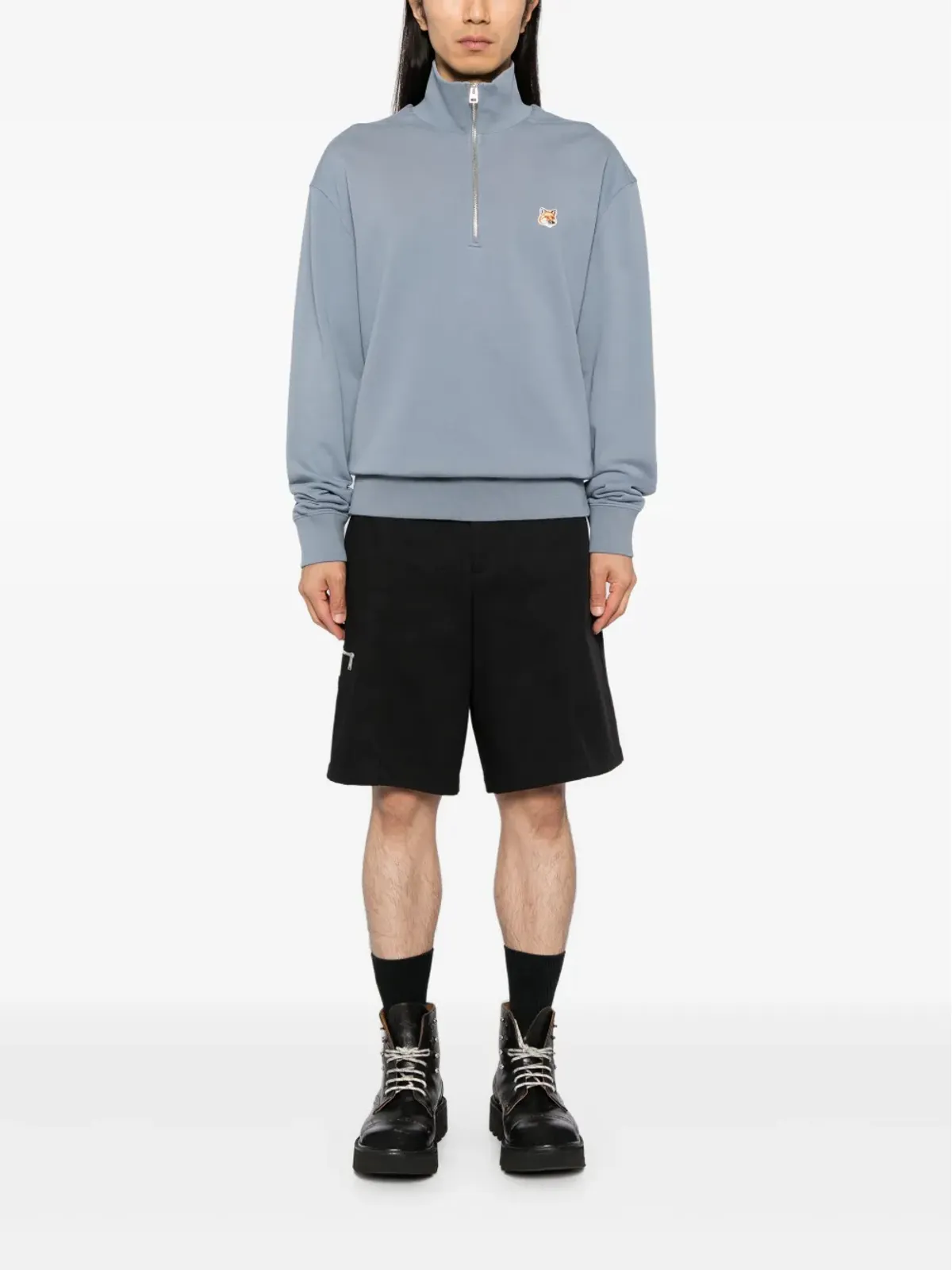Maison Kitsuné フォックスヘッドパッチ ハーフジップ スウェットシャツ - ブルー - 画像2