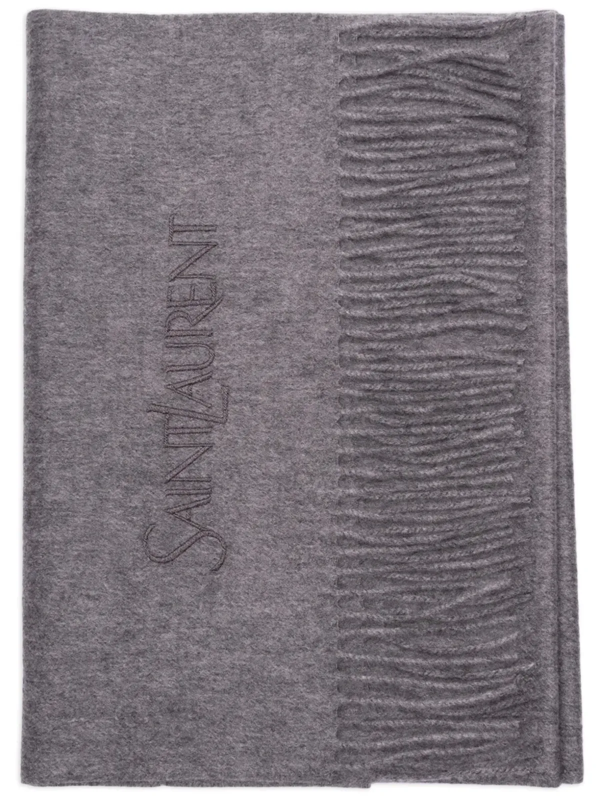 Saint Laurent ロゴ刺繍スカーフ – グレー - 画像1