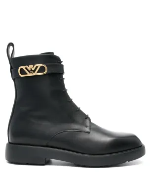 Emporio Armani Eagle-logo レザー ブーツ - ブラック - サムネイル1