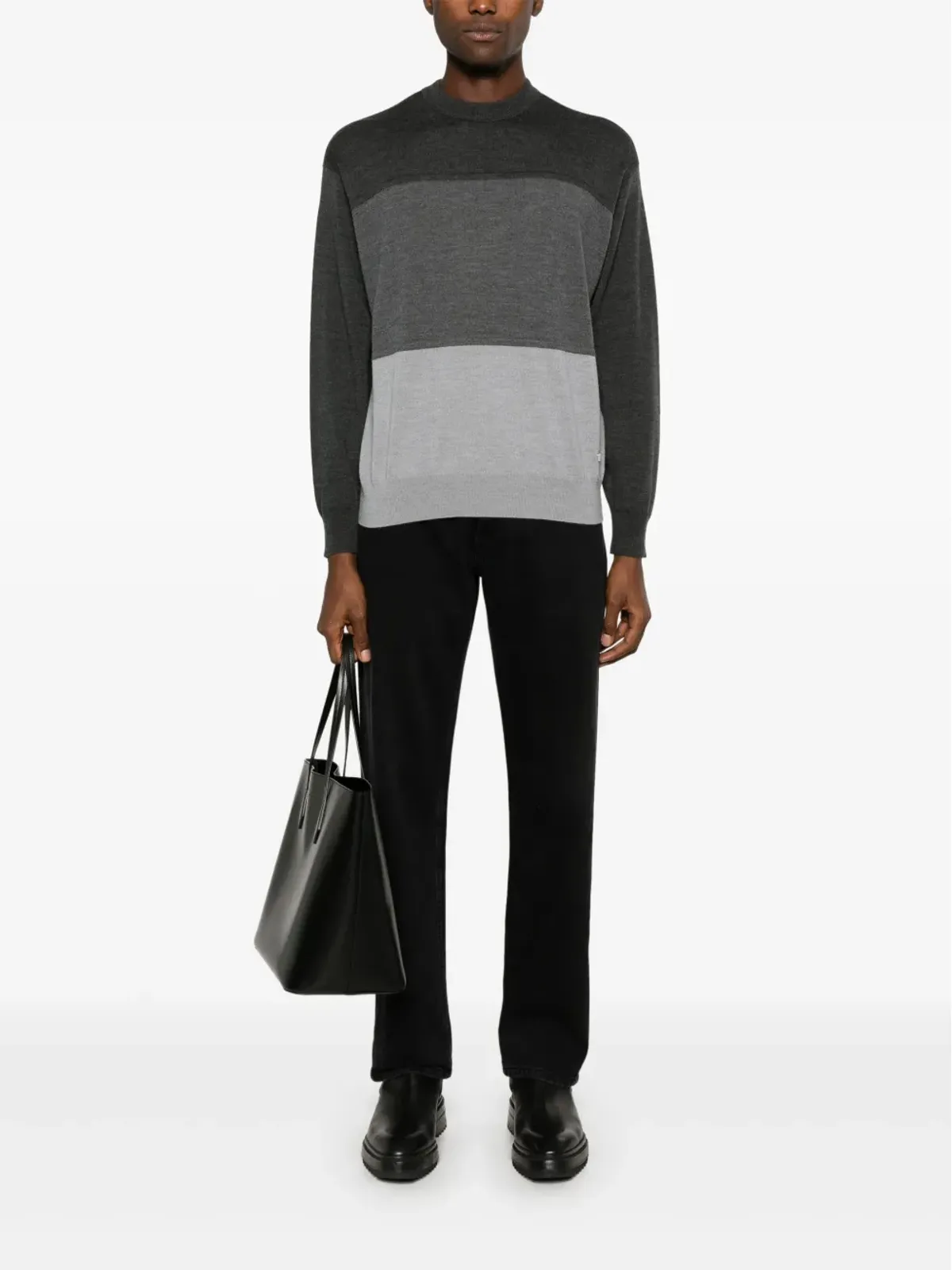 Emporio Armani カラーブロックセーター グレー - 画像2