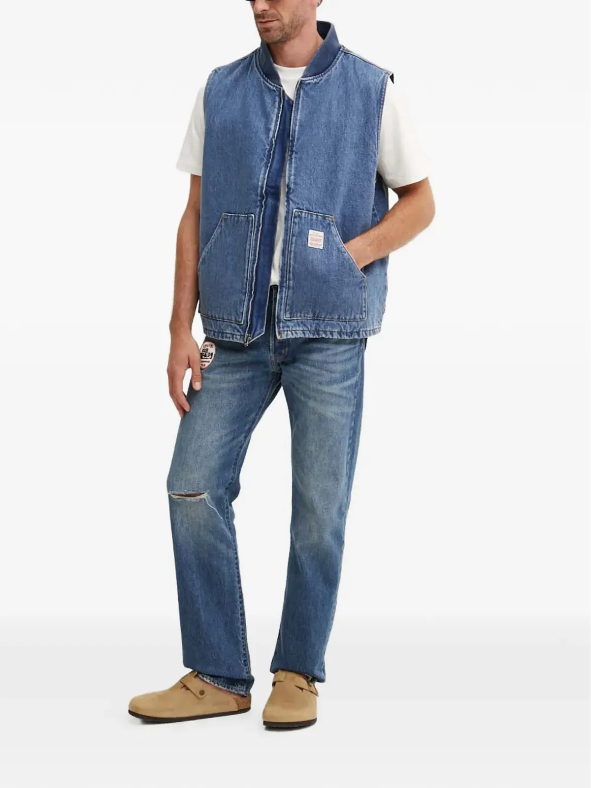 Levi's ダメージ加工デニムジーンズ ブルー - 画像2