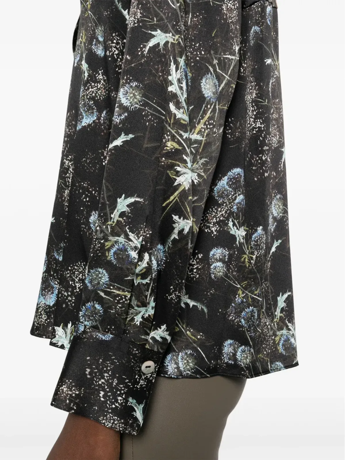 Vince アザミ柄シルクブラウス ブラック - 画像5