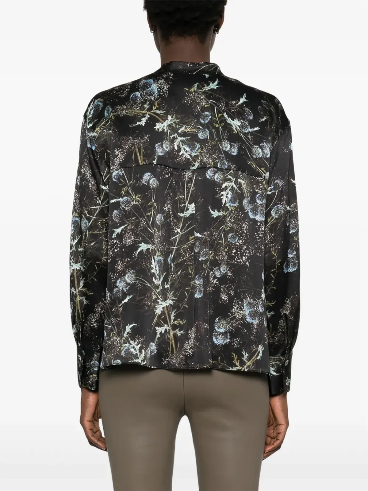 Vince アザミ柄シルクブラウス ブラック - 画像4