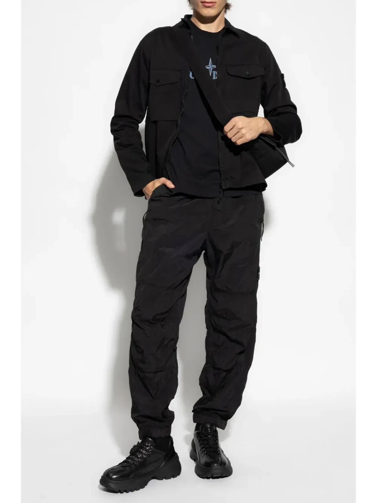 Stone Island ロゴパッチ付きエラスティックウエスト トラックパンツ ブラック - 画像2