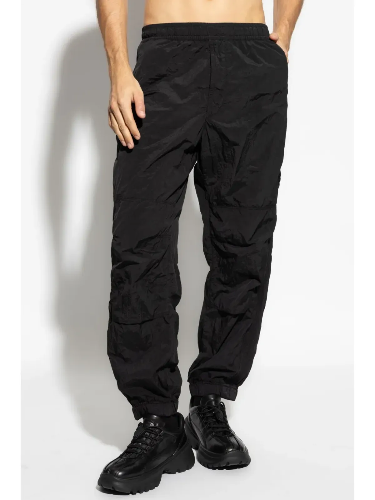 Stone Island ロゴパッチ付きエラスティックウエスト トラックパンツ ブラック - 画像3