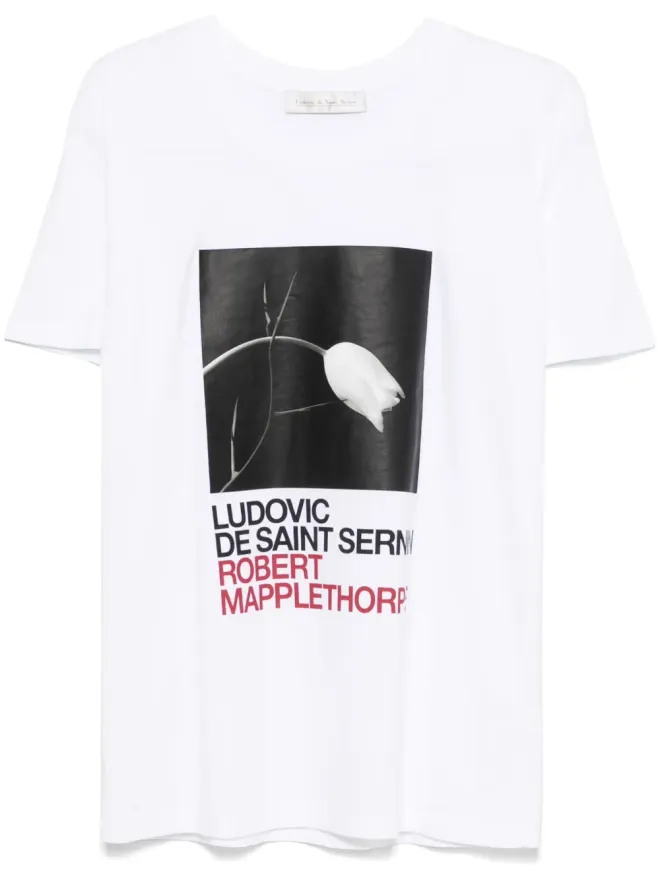 Ludovic de Saint Sernin Ludovic de Saint Sernin x Robert Mapplethorpe Tulip and Thorn-print T-shirt - Whiteの商品画像