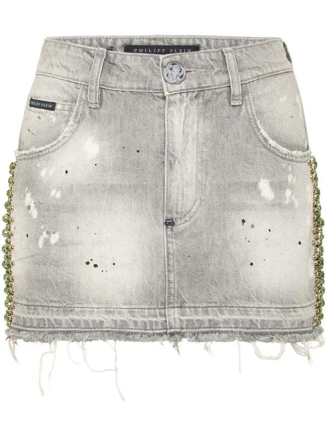 Philipp Plein Philipp Plein クリスタル装飾ミニスカート グレーの商品画像