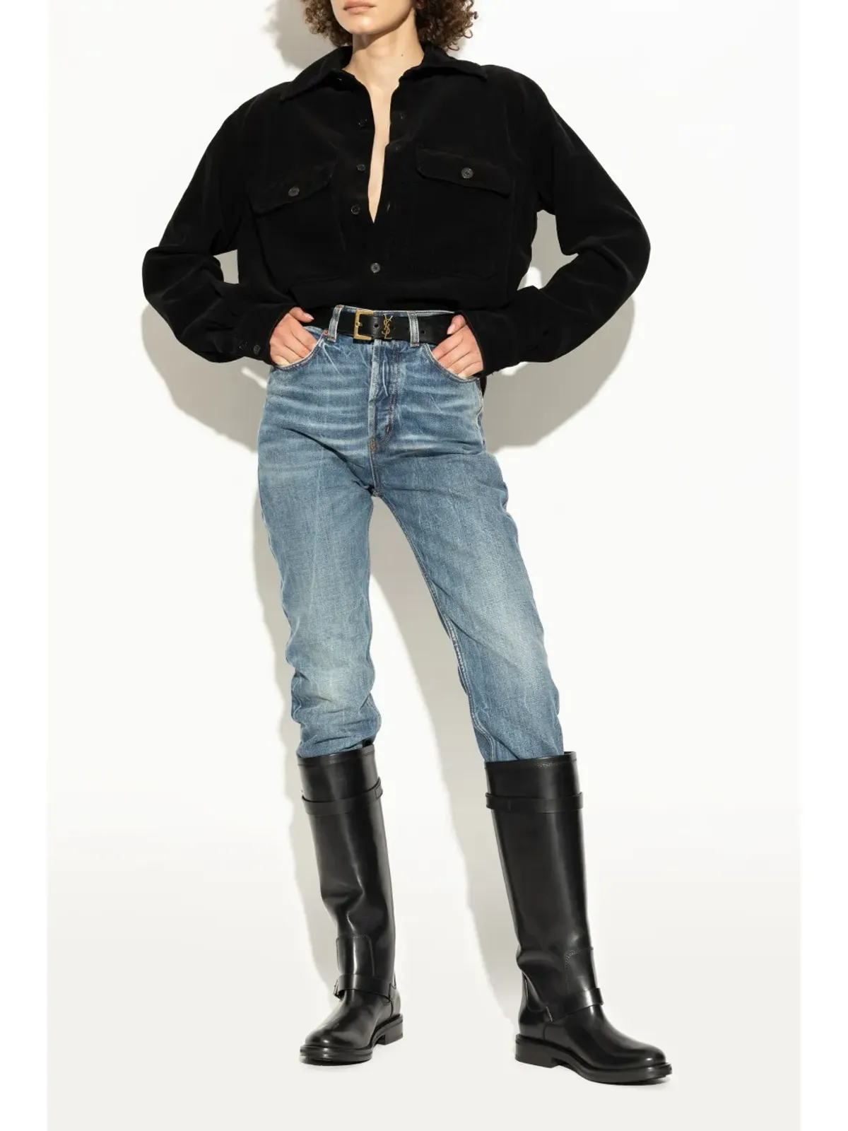 Saint Laurent アーモンドトゥ レザー ブーツ - 画像3