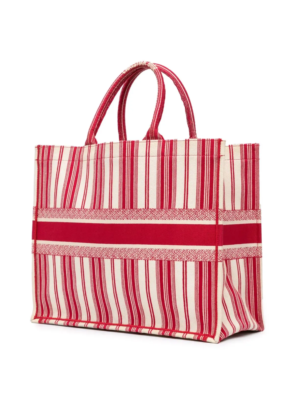 Christian Dior ビンテージ 大きめストライプ入りブックトートバッグ レッド - 画像2