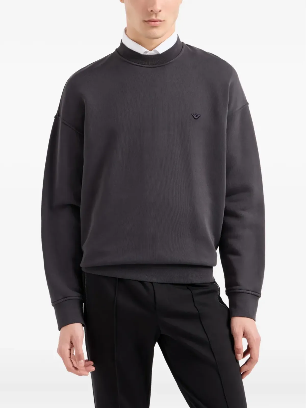 Emporio Armani ロゴ刺繍入りクルーネック スウェット - グレー - 画像3