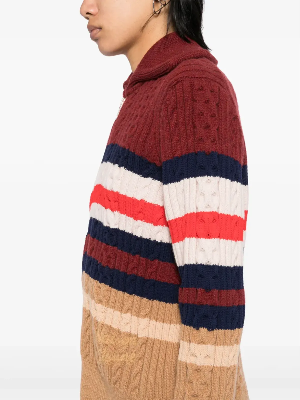 Maison Kitsuné ストライプ柄ケーブルジップカーディガン - レッド - 画像5