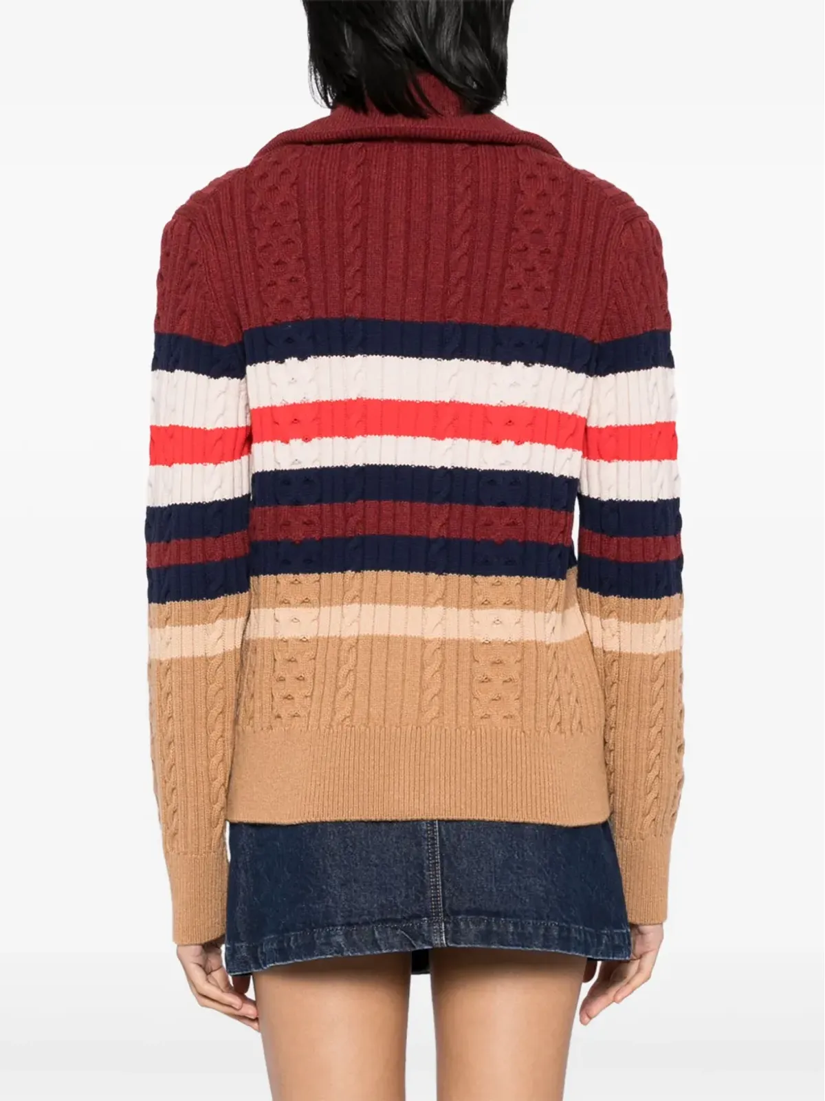 Maison Kitsuné ストライプ柄ケーブルジップカーディガン - レッド - 画像4