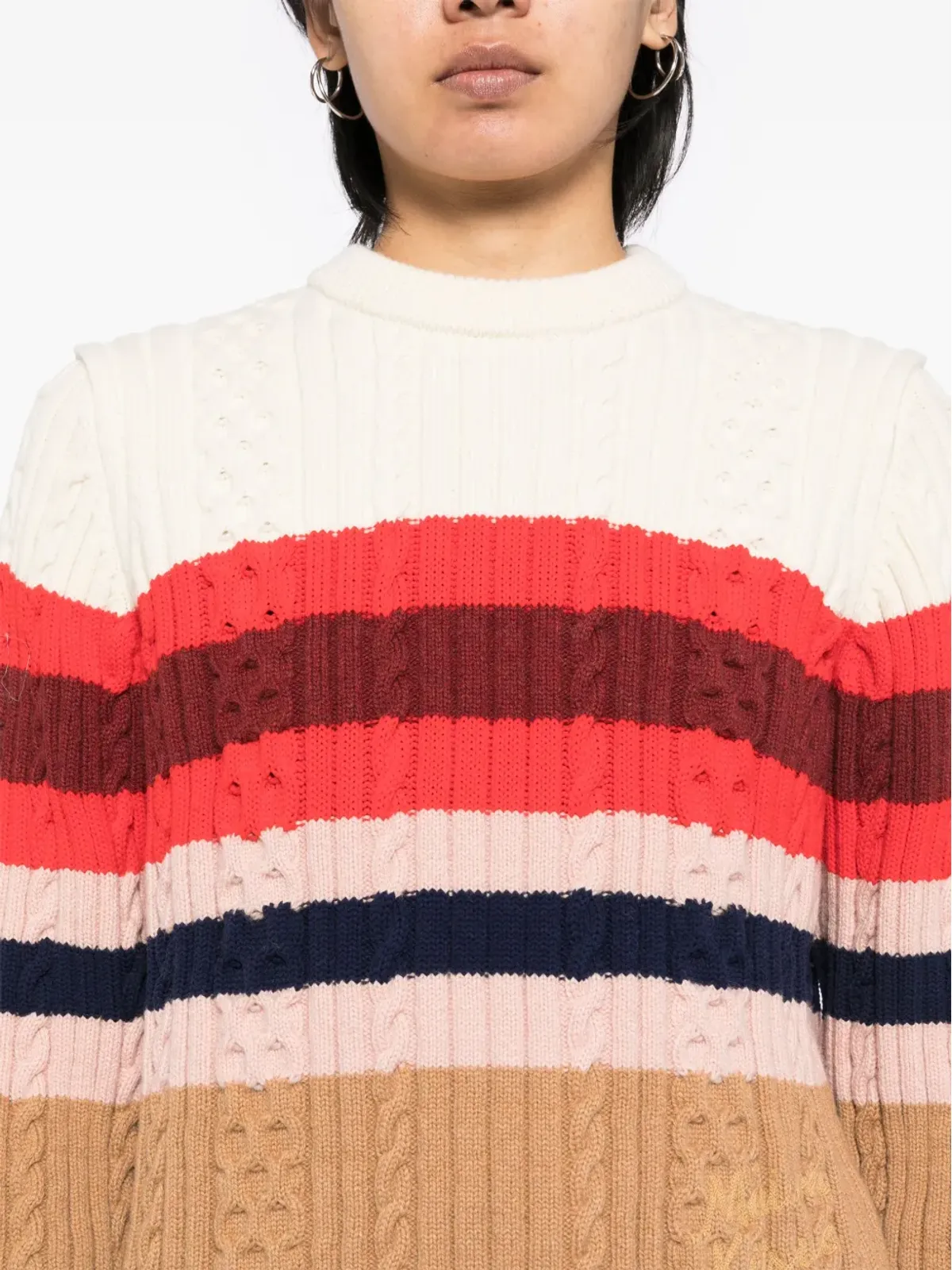 Maison Kitsuné ストライプ柄ケーブルニットセーター - マルチカラー - 画像5