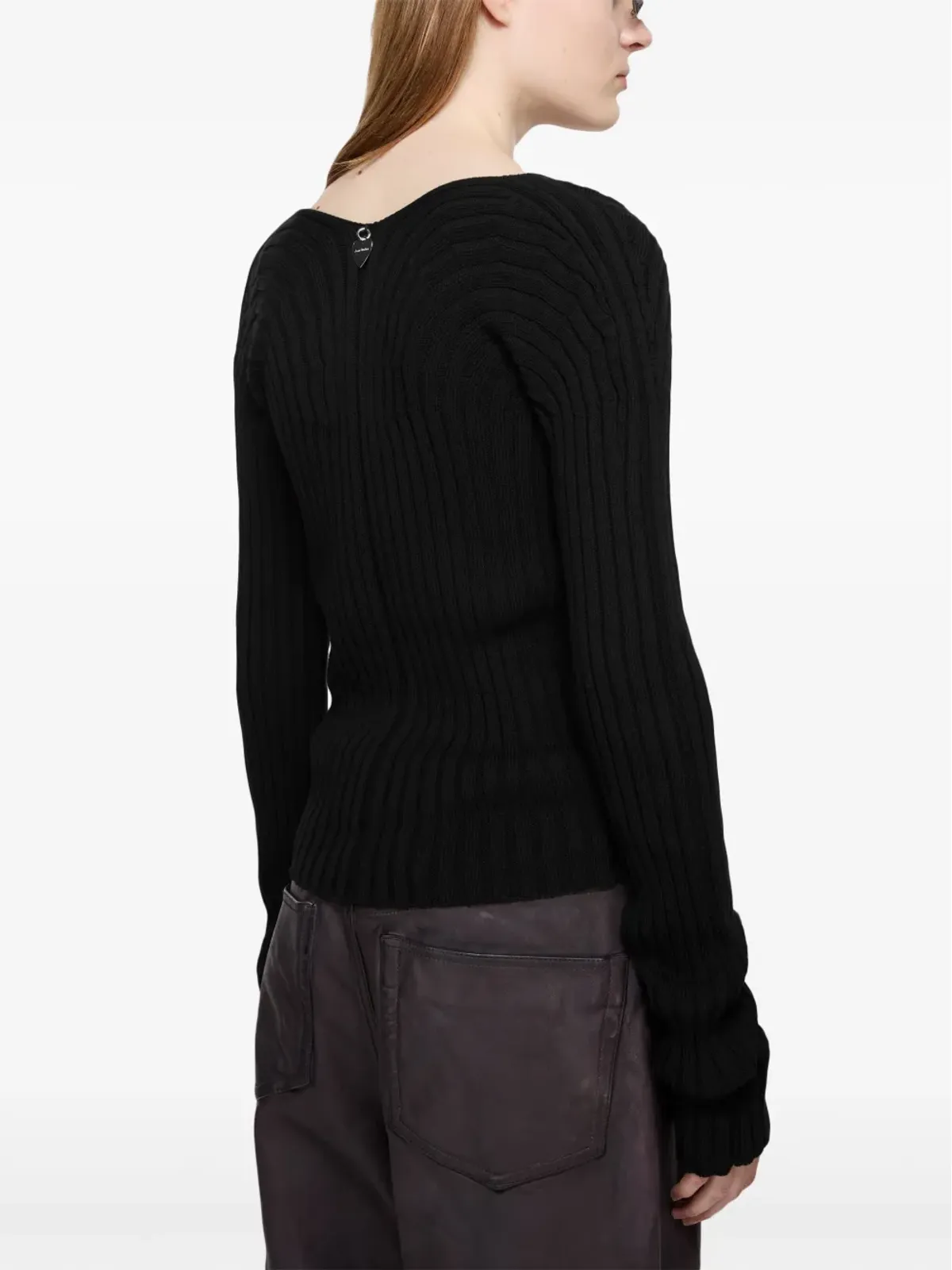 Acne Studios ボタンアップリブ編みカーディガン（ブラック） - 画像4