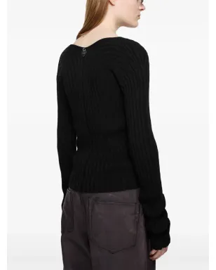 Acne Studios ボタンアップリブ編みカーディガン（ブラック） - サムネイル4