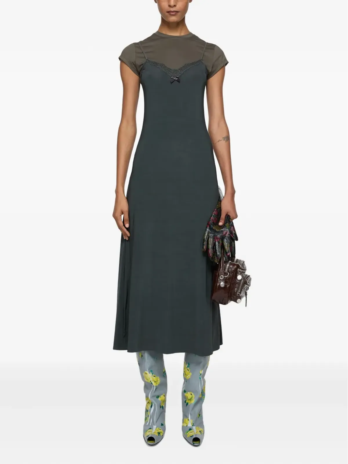 Acne Studios レイヤードドレス - グリーン - 画像3