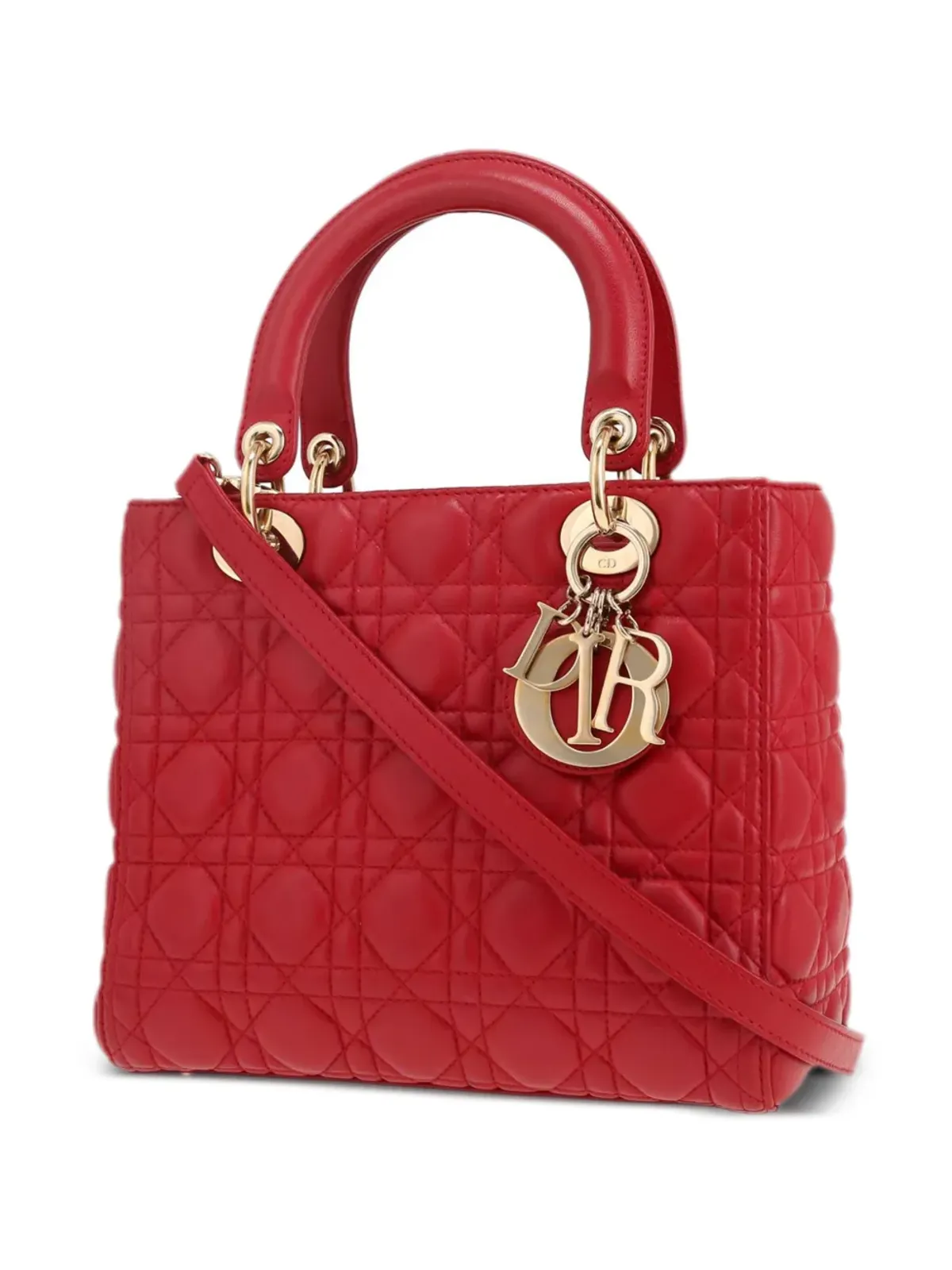 Christian Dior ビンテージ 2010年 カナージュ レディ Dior ツーウェイ ハンドバッグ レッド - 画像5