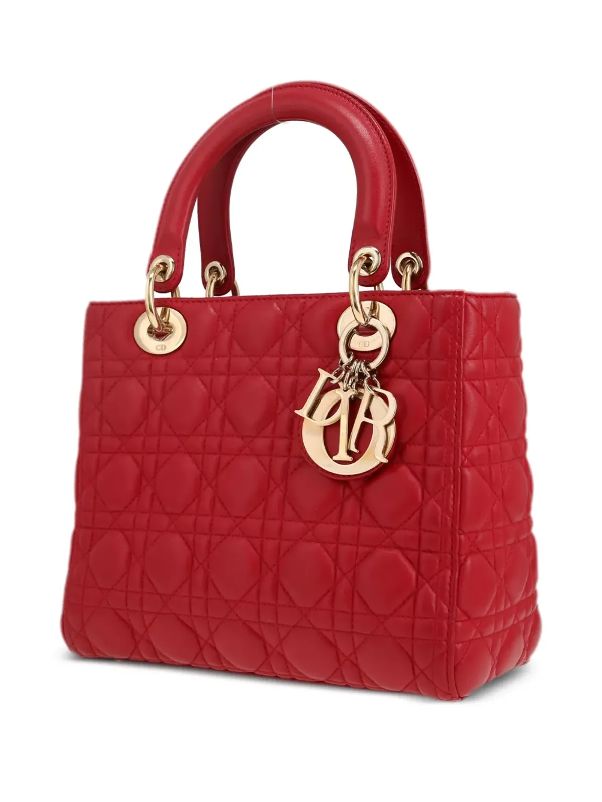 Christian Dior ビンテージ 2010年 カナージュ レディ Dior ツーウェイ ハンドバッグ レッド - 画像4