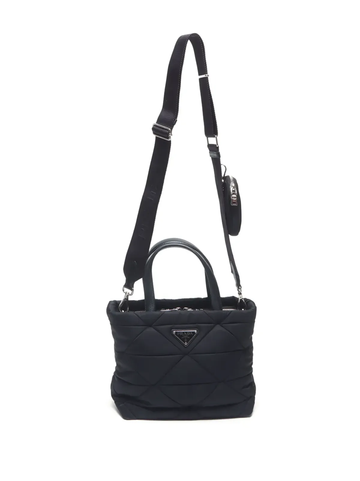 Prada ビンテージ 2024 小型キルティング リサイクルナイロン ツーウェイ ハンドバッグ - ブラック - 画像5