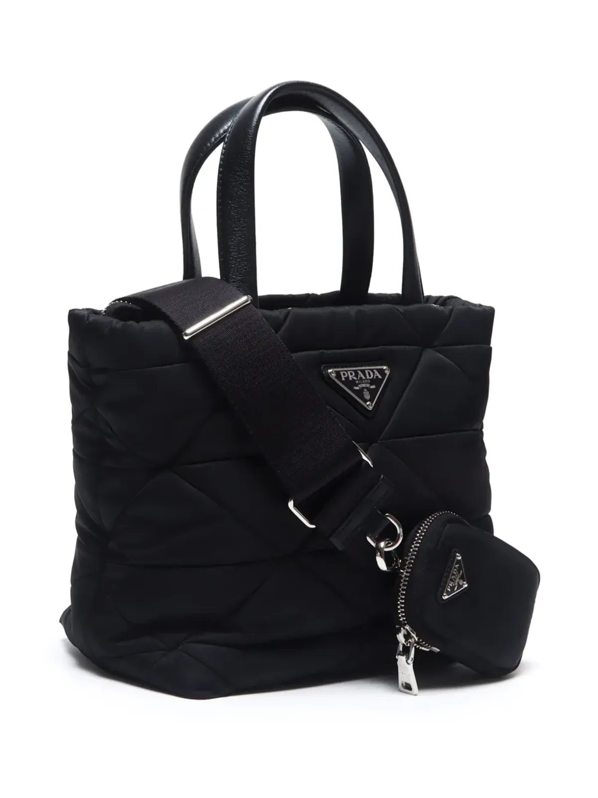 Prada ビンテージ 2024 小型キルティング リサイクルナイロン ツーウェイ ハンドバッグ - ブラック - 画像3