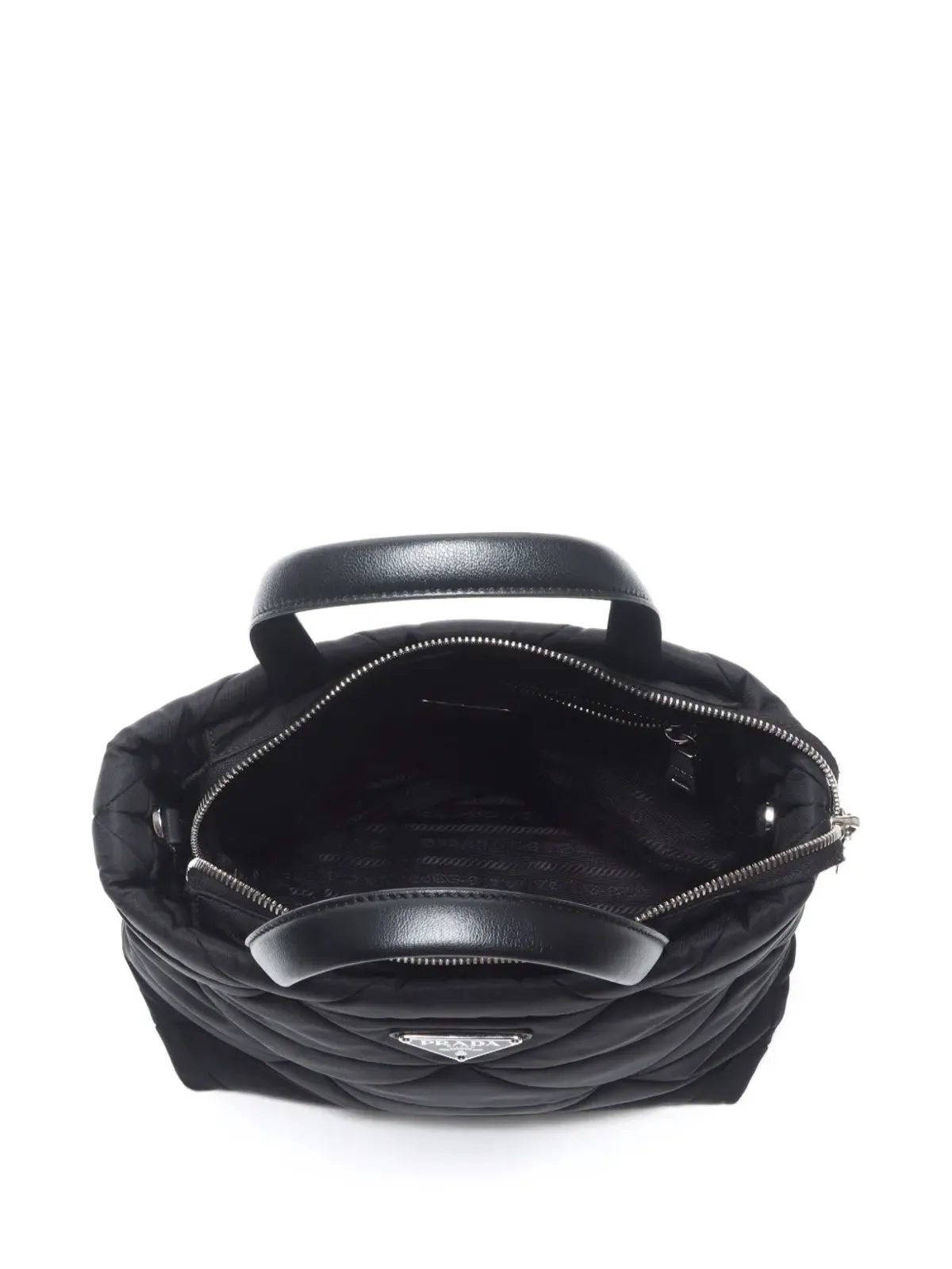 Prada ビンテージ 2024 小型キルティング リサイクルナイロン ツーウェイ ハンドバッグ - ブラック - 画像4