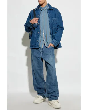 Maison Kitsuné ロゴ刺繍ストライプシャツ - Blue - サムネイル2