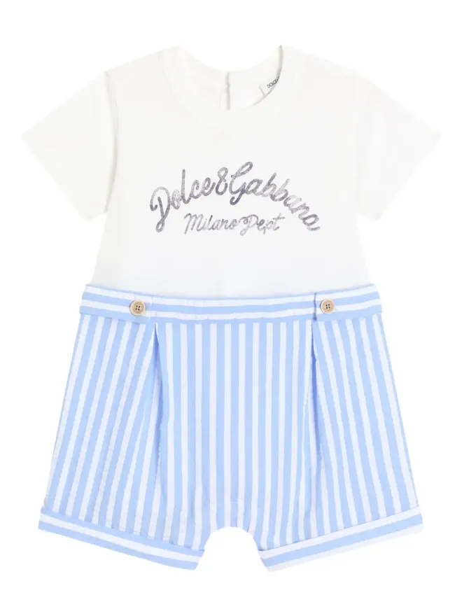 Dolce & Gabbana Kids Dolce & Gabbana Kids ストライプ ロンパース - ホワイトの商品画像