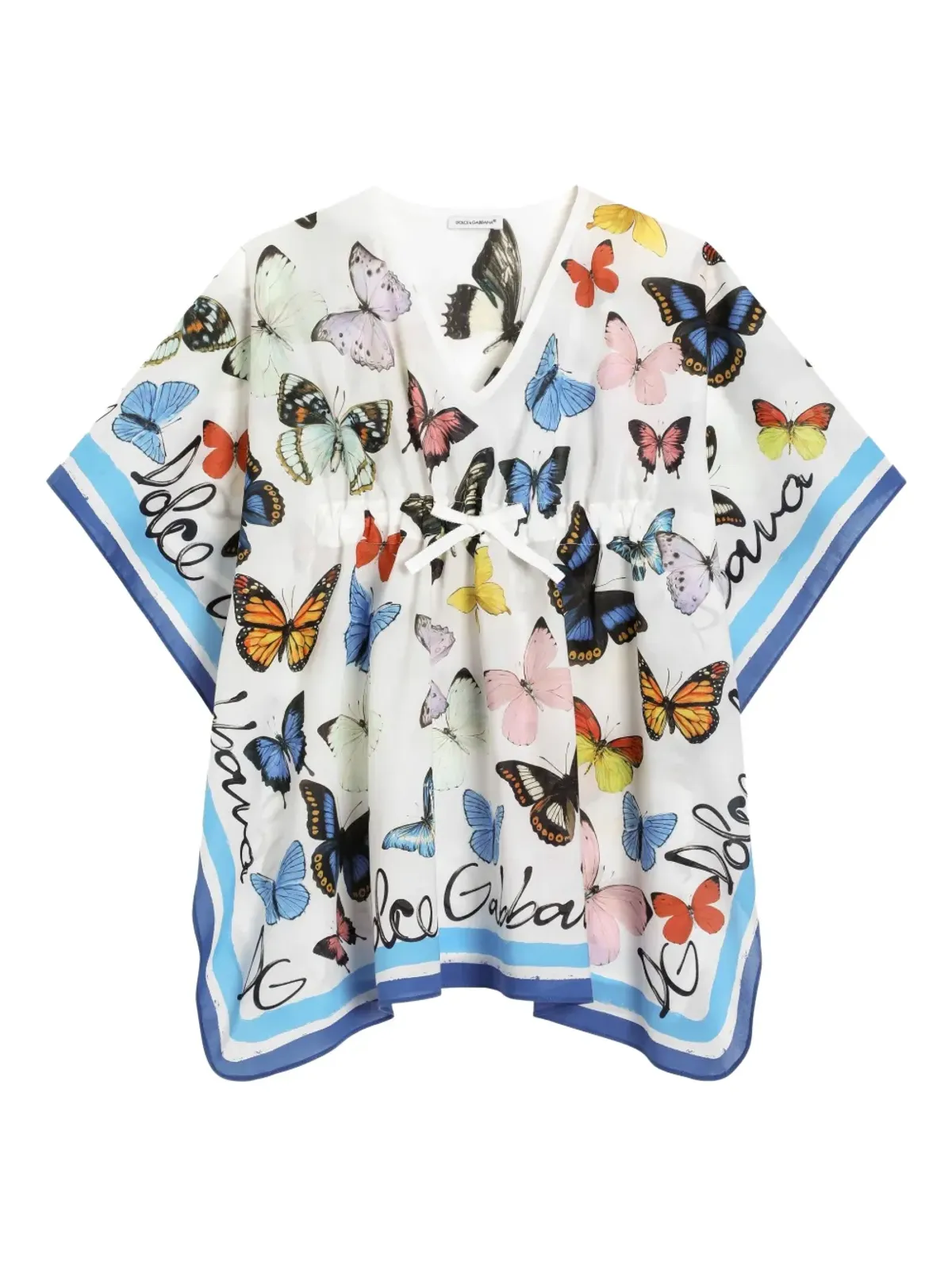 Dolce & Gabbana Kids 蝶柄カフタンドレス - 白 - 画像1