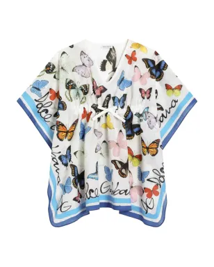 Dolce & Gabbana Kids 蝶柄カフタンドレス - 白 - サムネイル1