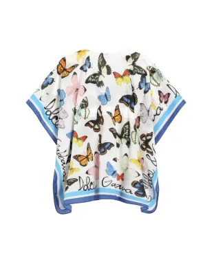 Dolce & Gabbana Kids 蝶柄カフタンドレス - 白 - サムネイル2
