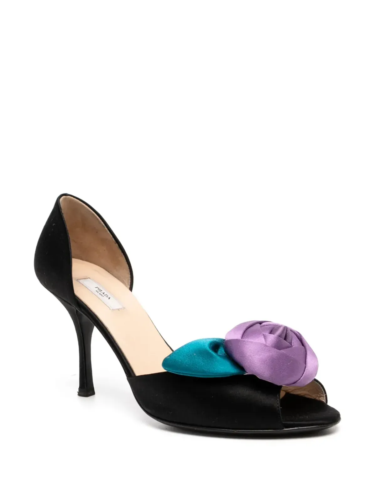 Prada ビンテージ フローラルディテール ピープトゥパンプス - 画像2