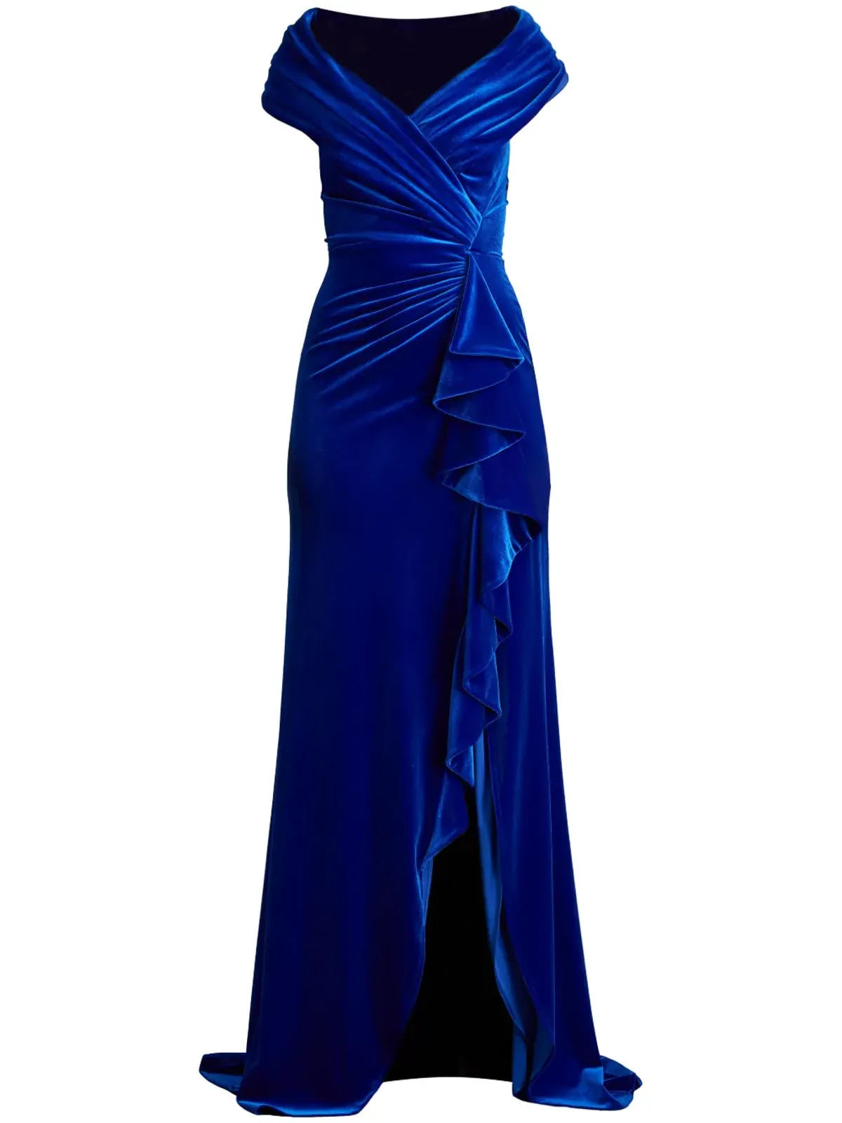 Tadashi Shoji アルヴァレス ベルベット ウォーターフォール ドレープ ガウン ブルー - 画像1