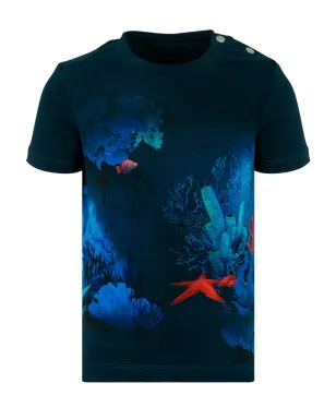 Lapin House 海の生き物プリントTシャツ - ブラック - サムネイル1