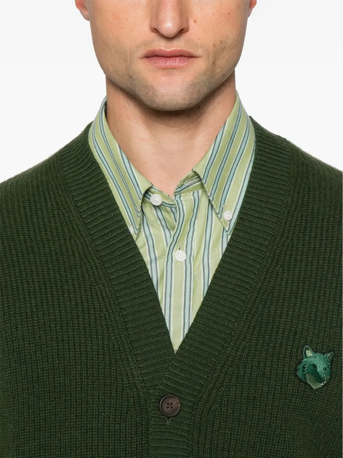 Maison Kitsuné フォックスパッチ カーディガン グリーン - 画像5