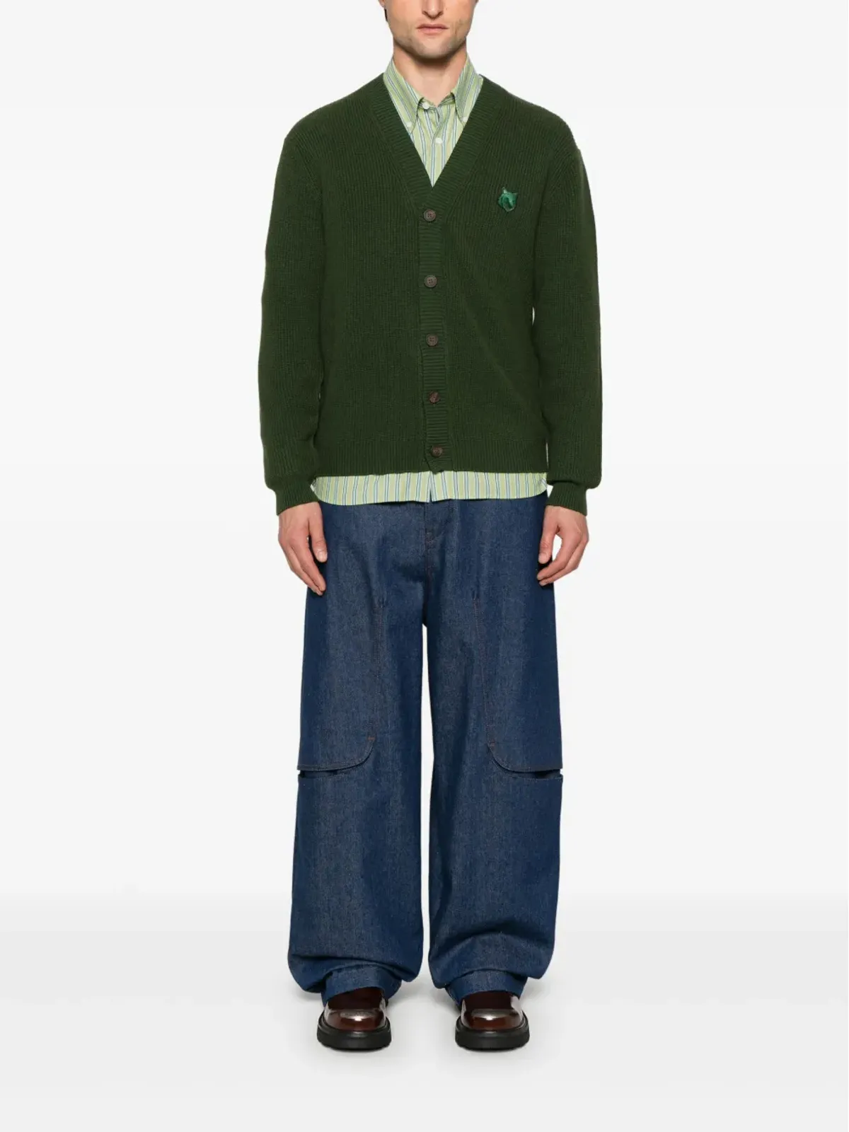Maison Kitsuné フォックスパッチ カーディガン グリーン - 画像2