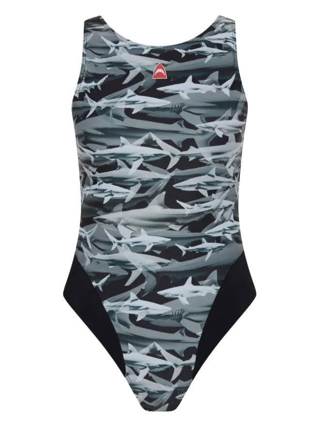 Let's Swim Let's Swim シャークプリント オープンバック ワンピース水着の商品画像