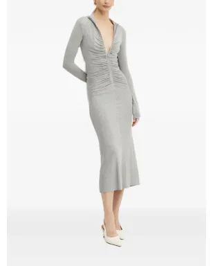 PINKO ジップアップ・ギャザー入りミディドレス グレー - サムネイル2