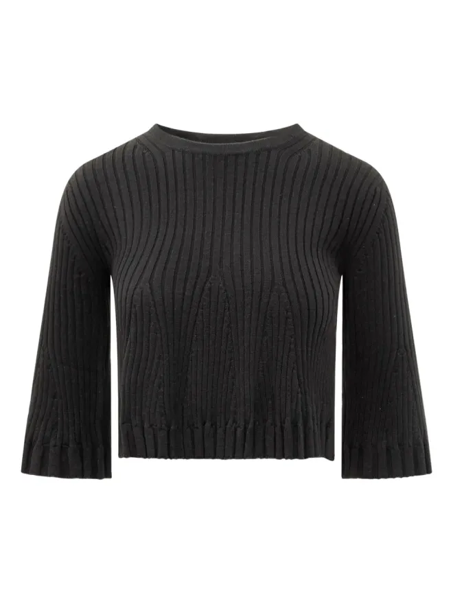 Loulou de Saison LouLou de Saison Ammi ribbed bell-sleeve knitted top - Blackの商品画像