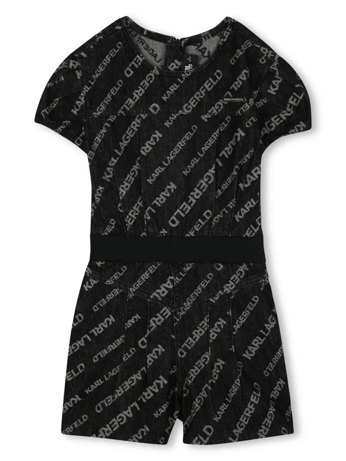 Karl Lagerfeld Kids logo-jacquard denim playsuit - Grey - 画像1