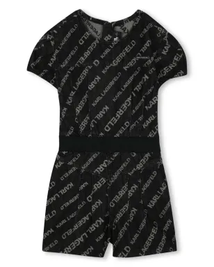 Karl Lagerfeld Kids logo-jacquard denim playsuit - Grey - サムネイル1