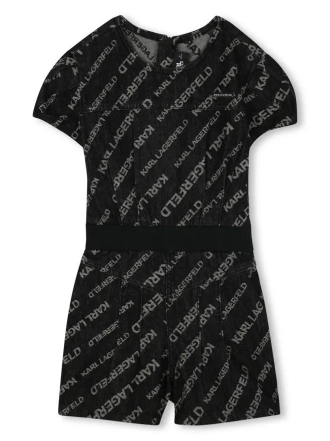 Karl Lagerfeld Kids Karl Lagerfeld Kids logo-jacquard denim playsuit - Greyの商品画像