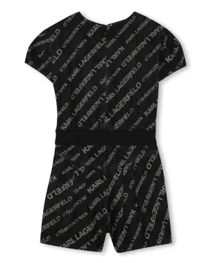 Karl Lagerfeld Kids logo-jacquard denim playsuit - Grey - サムネイル2