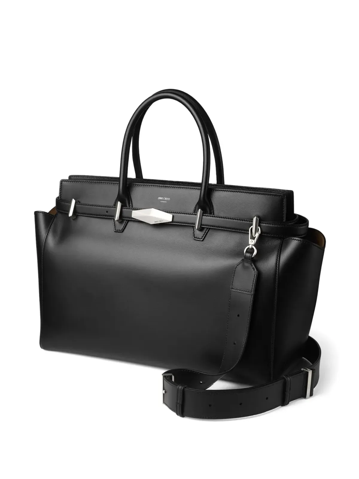 Jimmy Choo ミディアム ダイヤモンドベルテッド トートバッグ ブラック - 画像3